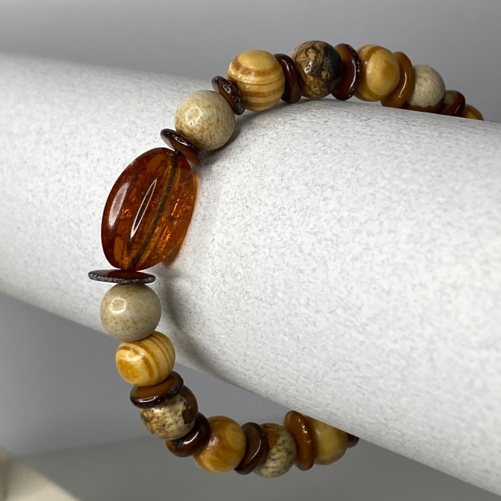 Jasper tigers eye wood focal beaded bracelet unisex